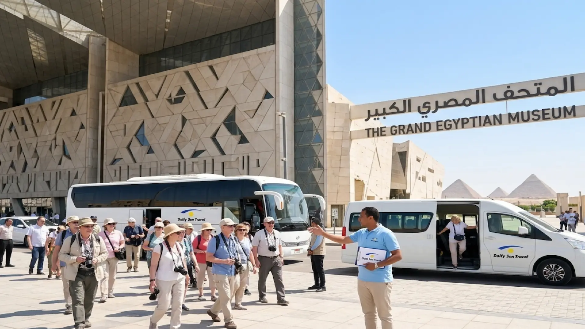 Guided travel group at the Grand Egyptian Museum in Giza