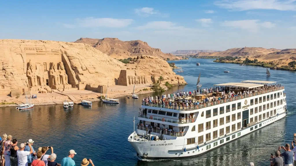 Nile cruise with Abu Simbel view in Egypt