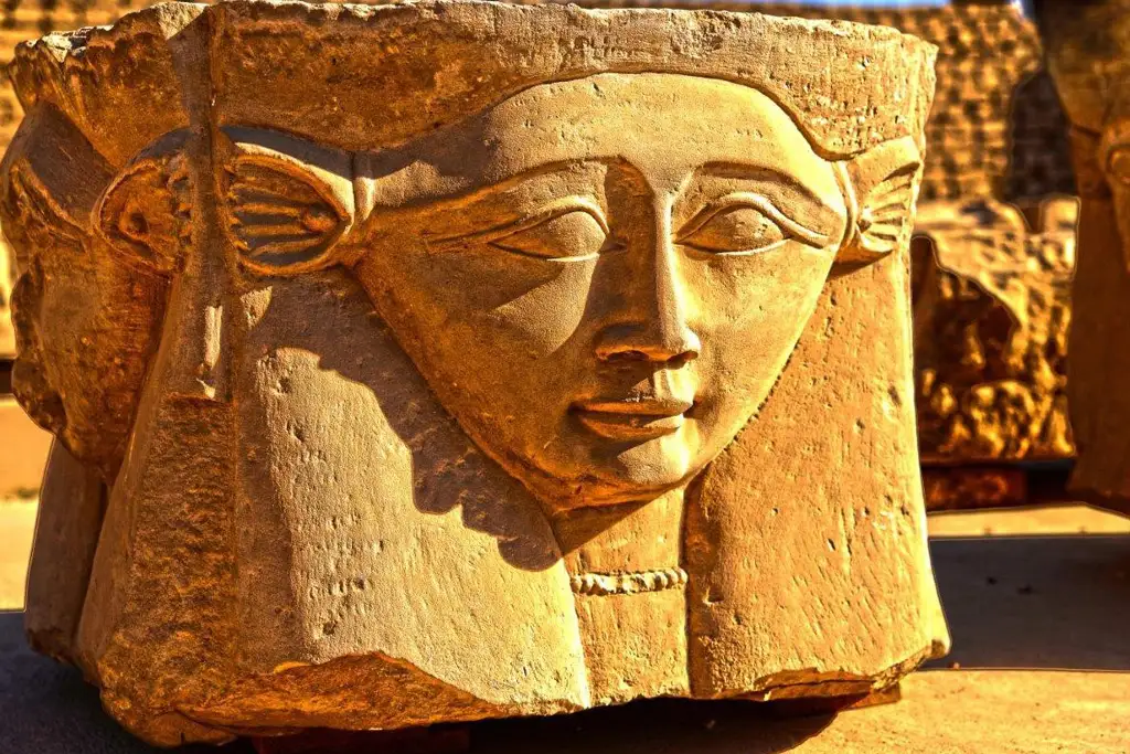 Colored reliefs inside the Temple of Seti I at Abydos on a tour from Luxor