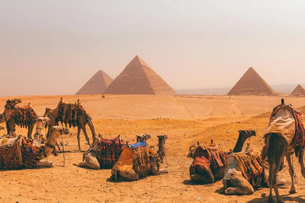 panoramic view of the Giza Pyramids on a Cairo tour from Safaga