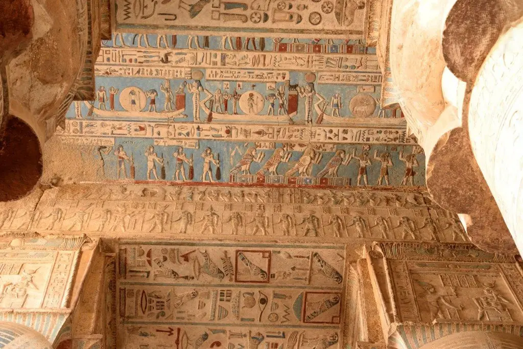 Dendera Temple crypt and roof area with astronomical reliefs in Upper Egypt