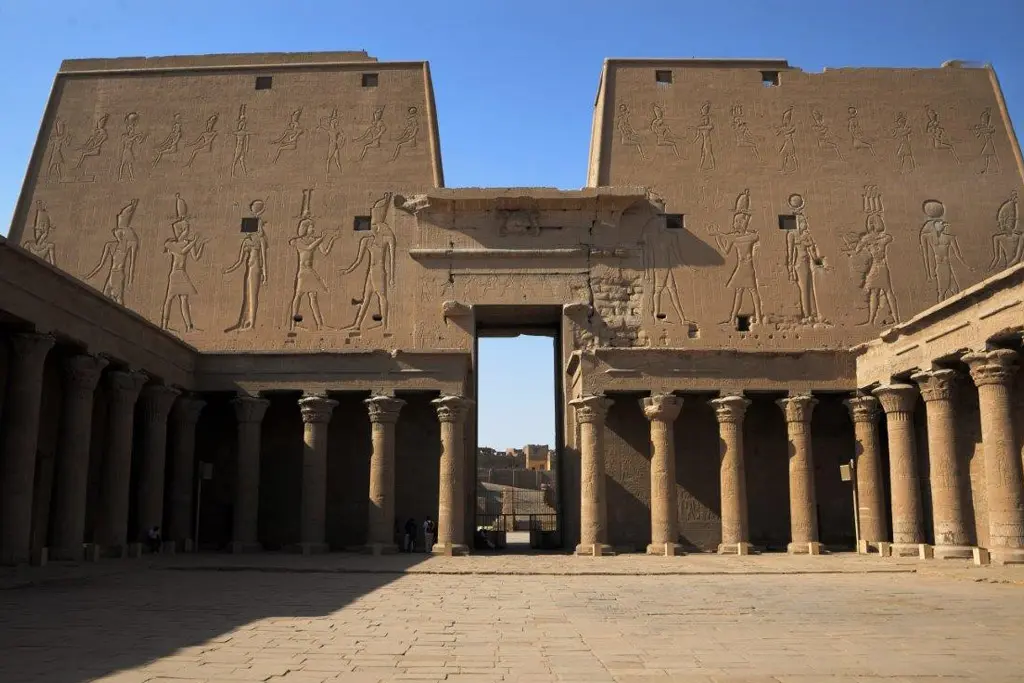 Hieroglyphic walls inside Edfu Temple during a private tour