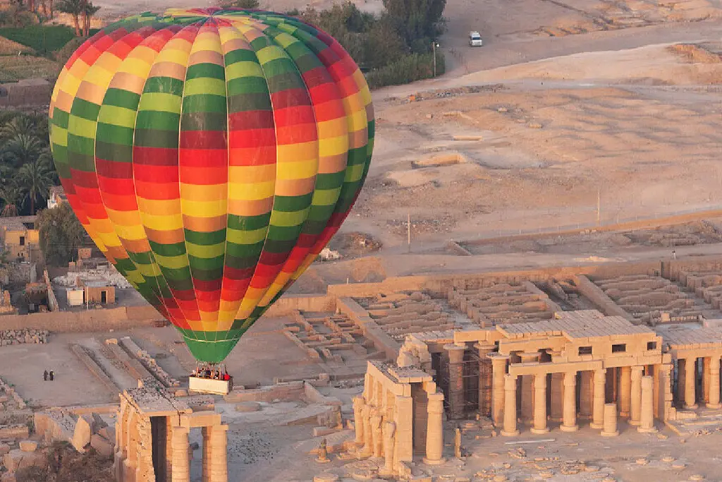 Optional hot air balloon over Luxor West Bank at sunrise
