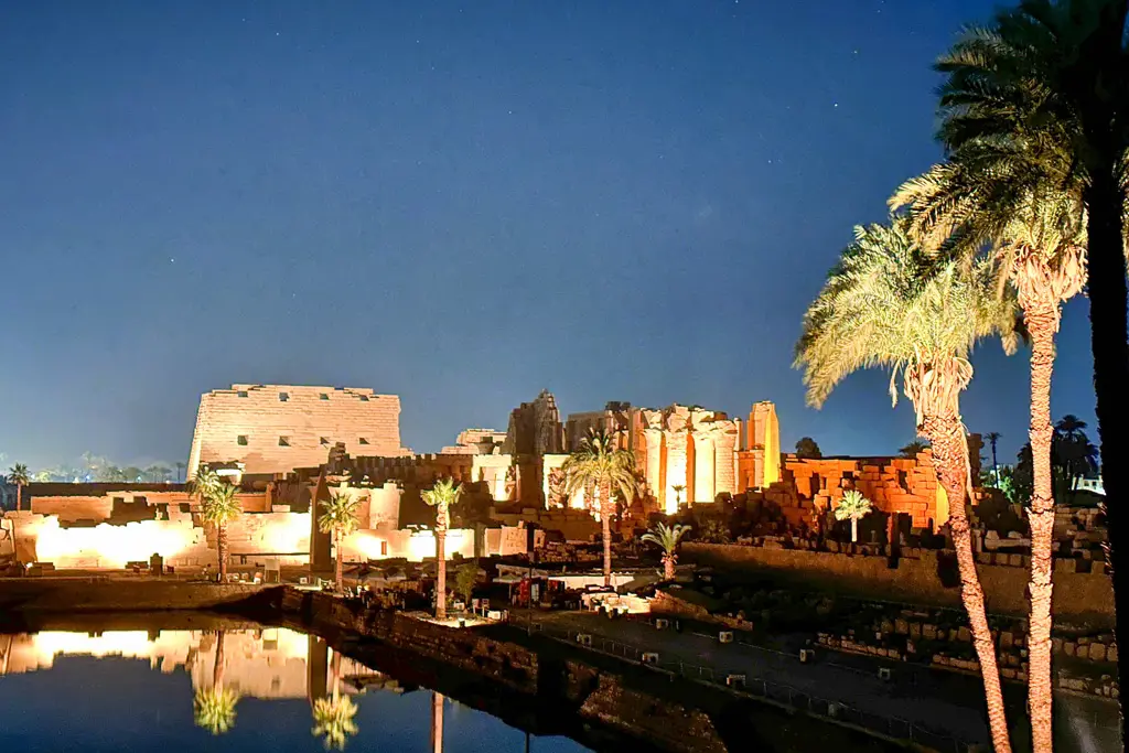 Karnak Temple illuminated at night during the Sound and Light Show
