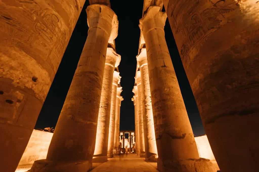 Luxor Temple illuminated at night during a private overnight tour