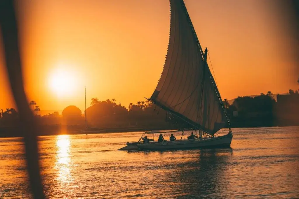 Sunset view over Luxor West Bank from the Nile