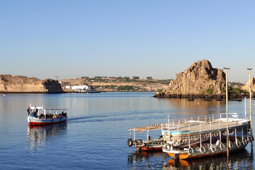 Motorboat ride to Philae Temple during the Aswan private highlights tour