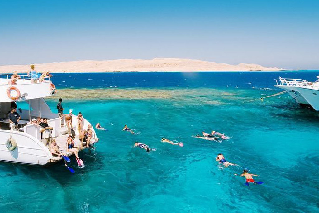 Clear Red Sea water during an Orange Bay Island trip from Hurghada