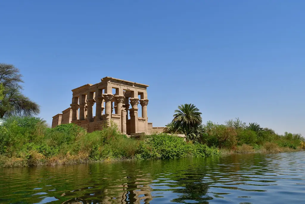 Philae Temple of Isis reached by motorboat during Aswan sightseeing