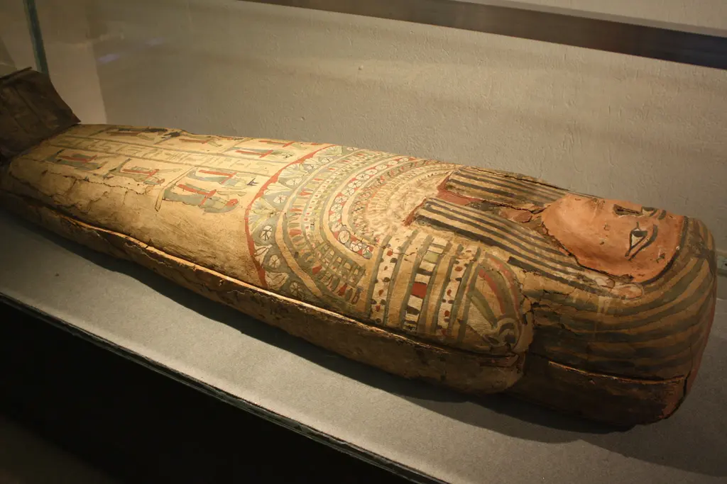 Royal sarcophagi and ancient Egyptian artifacts inside the Grand Egyptian Museum