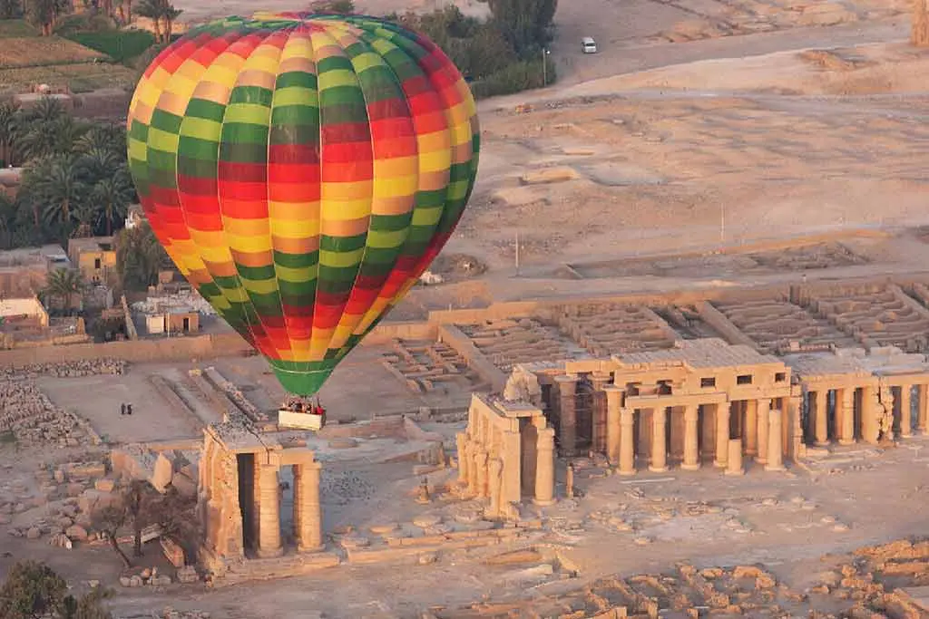 Aerial view of the Valley of the Kings during a Luxor balloon tour